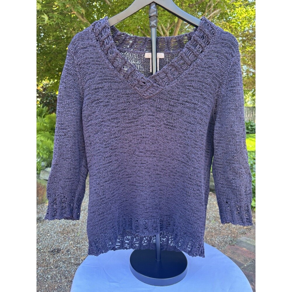 KENAR V-Neck 3/4 Sleeve Navy Cotton Blend Sweater Women’s XL